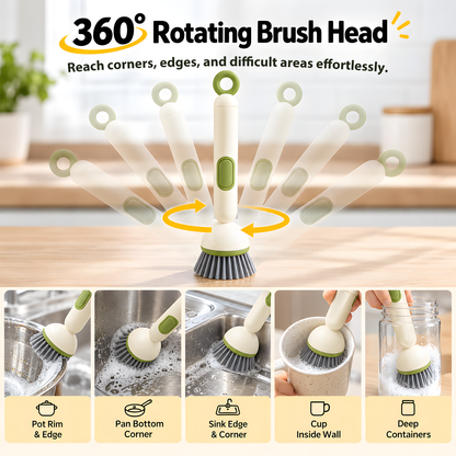 🎁✨👉360° Rotating Soap Dispensing Dish Brush with Interchangeable Heads