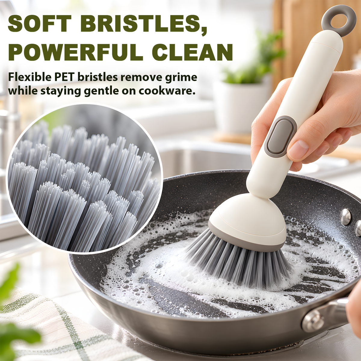 🎁✨👉360° Rotating Soap Dispensing Dish Brush with Interchangeable Heads