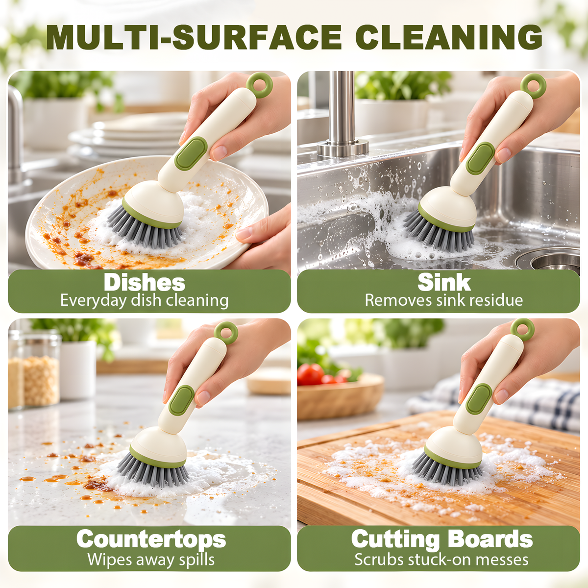 🎁✨👉360° Rotating Soap Dispensing Dish Brush with Interchangeable Heads