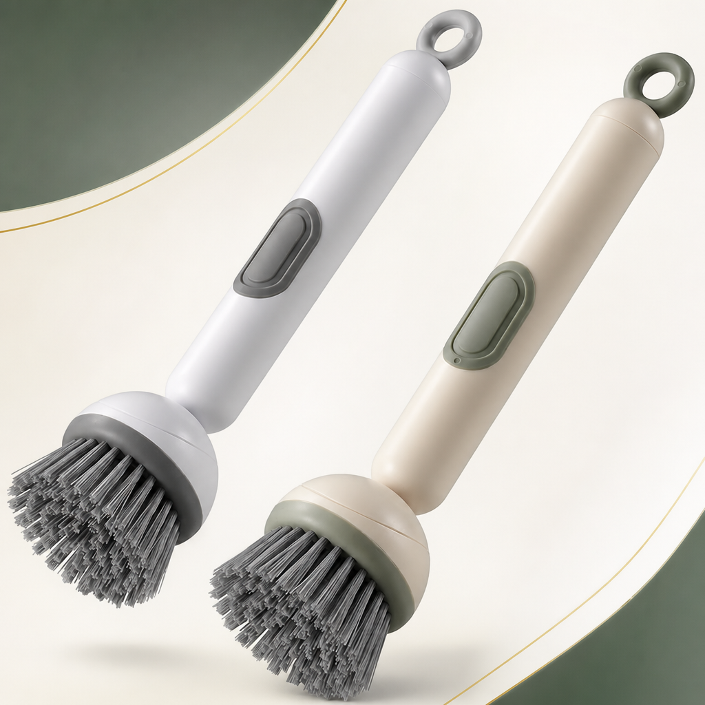 🎁✨👉360° Rotating Soap Dispensing Dish Brush with Interchangeable Heads